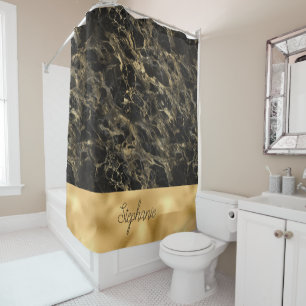 Rideau de douche en marbre noir et or