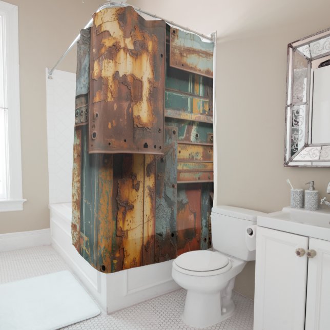 Rideau de douche en métal grunge rouillé (En situation)