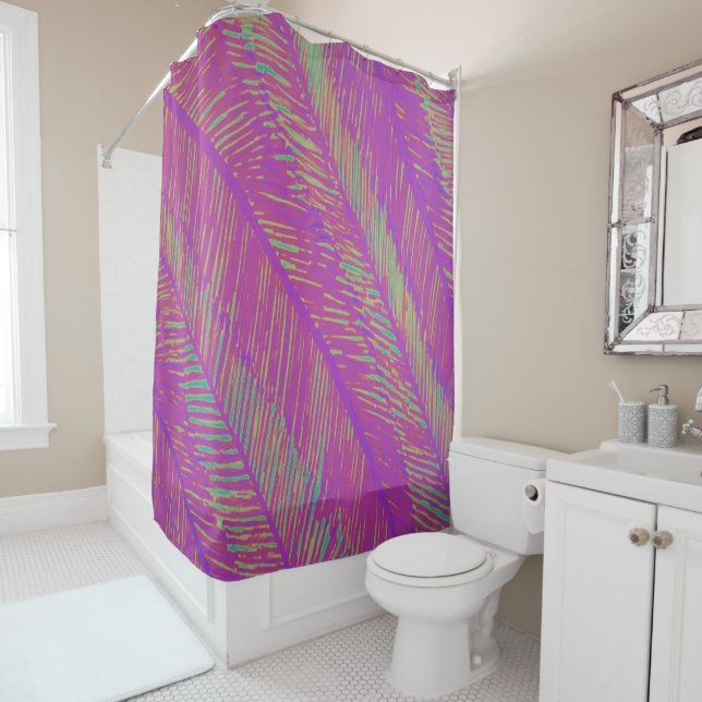 Rideau de douche en néon violet Palms (En situation)