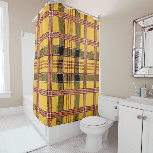 rideau de douche en plaid jaune (En situation)