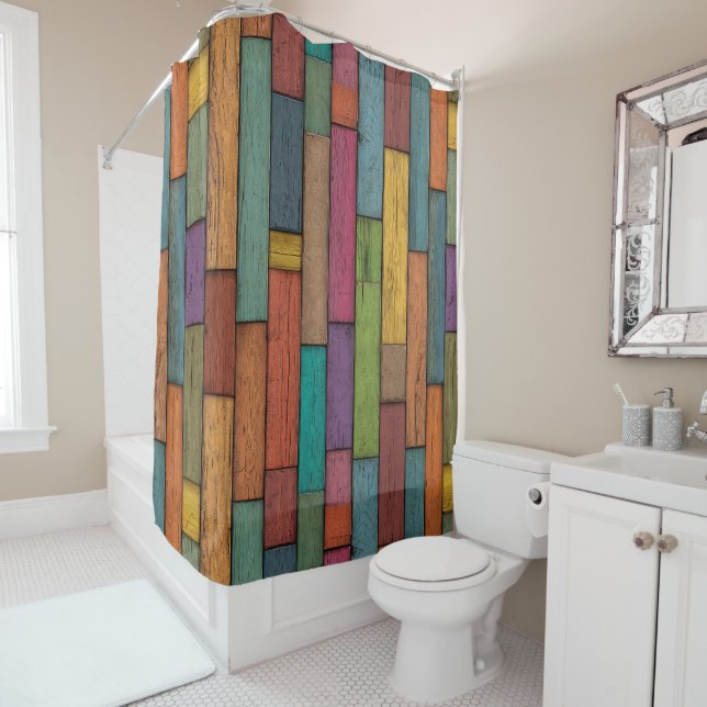 Rideau de douche en planches de bois (En situation)