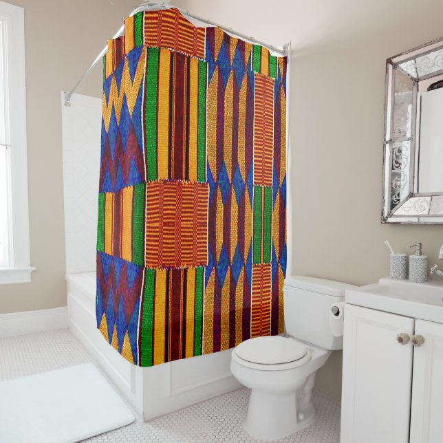 Rideau de douche en tissu Kente africain (En situation)