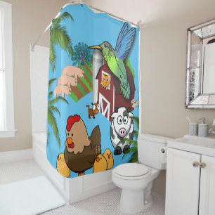 Rideau de douche Farmhouse Pigs Vache poulet