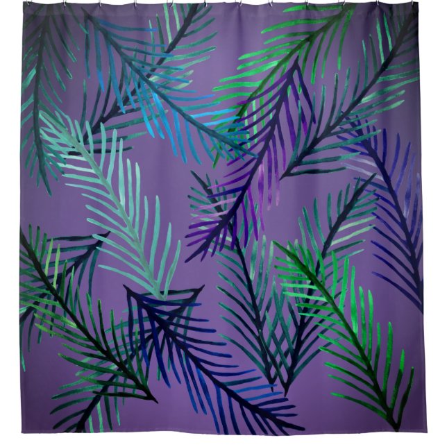 Rideau de douche feuilles tropicales Violet (Devant)