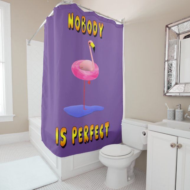 Rideau de douche flamant Nobody Is Perfect (En situation)