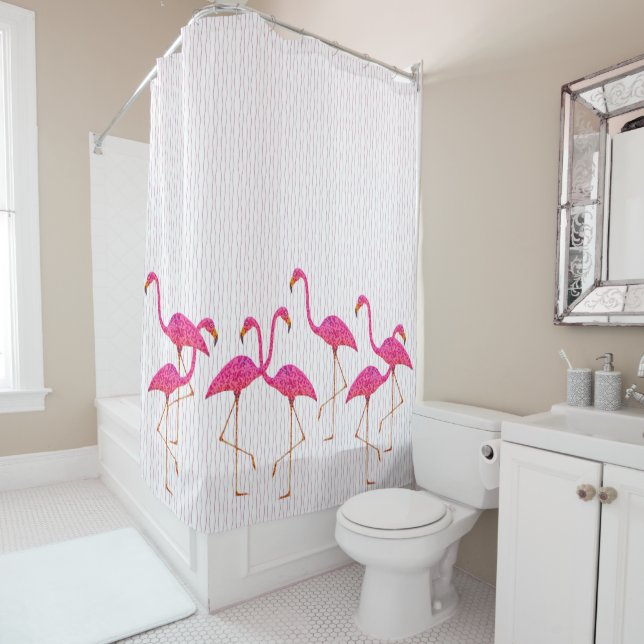 Rideau de douche Flamants roses roses (En situation)