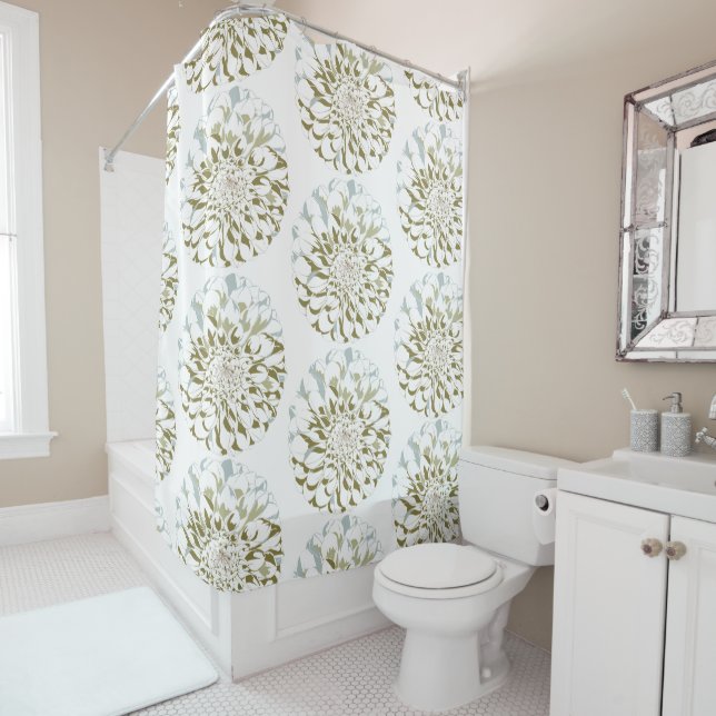 Rideau de douche fleur de dahlia blanche (En situation)