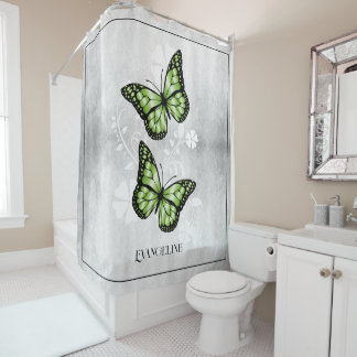 Rideau de douche fleurie à papillon vert
