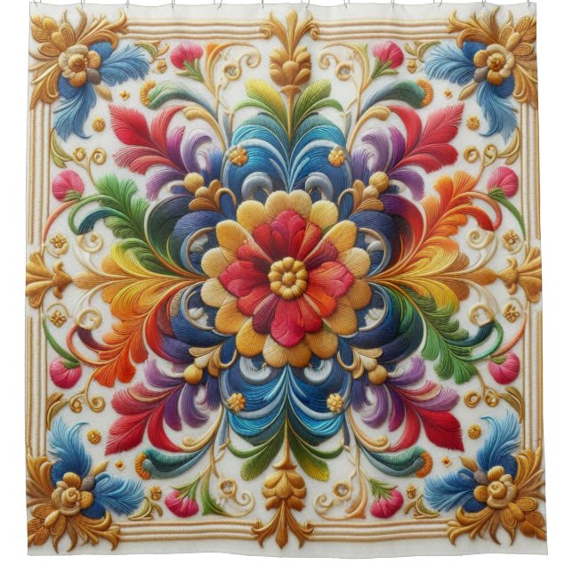 Rideau de douche Fleurs arc-en-ciel Broderie (Devant)