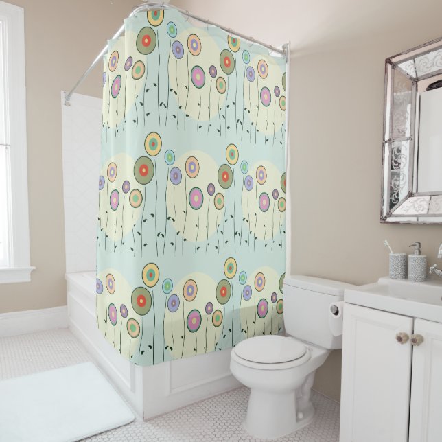 Rideau de douche Fleurs Cercle Fantaisiste (En situation)