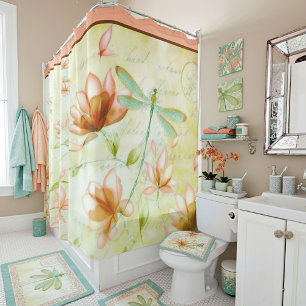Rideau de douche fleurs et libellule