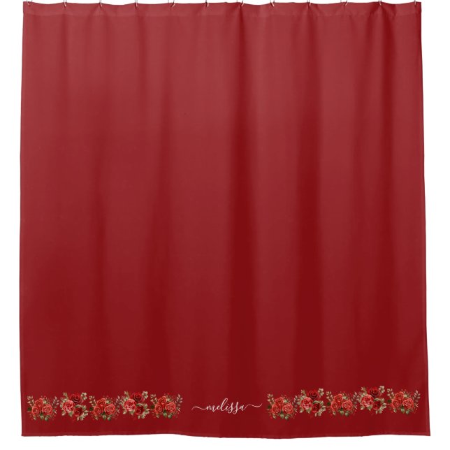 Rideau de douche Fleurs Florales Rouges en Bas (Devant)