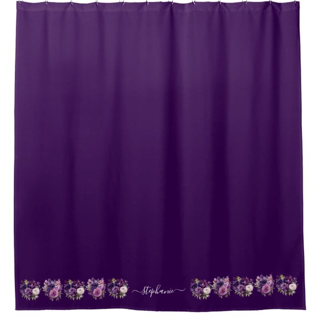 Rideau de douche Fleurs Florales Violettes en Bas (Devant)