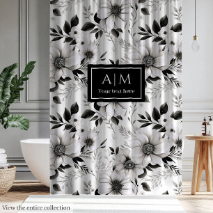 Rideau de douche fleurs noir et blanc esthétique