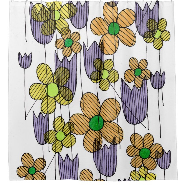 Rideau de douche Fleurs sauvages doodle zen fantai (Devant)