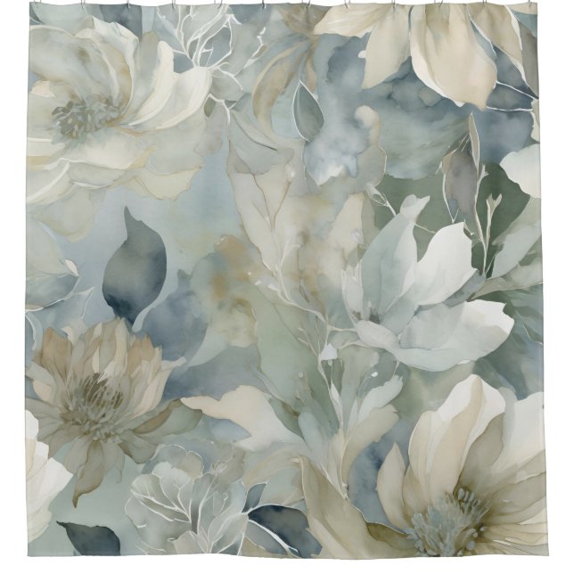 Rideau de douche floral aquarelle bleu sarcelle ve (Devant)