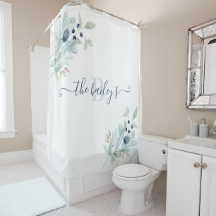 Rideau de douche floral aquarelle monogrammé