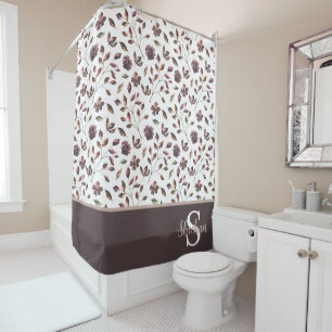 Rideau de douche floral aquarelle monogrammé