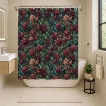 Rideau de douche floral Art Nouveau rose sarcelle