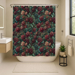 Rideau de douche floral Art Nouveau rose sarcelle