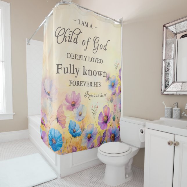 Rideau de douche floral avec verset biblique bohèm (En situation)