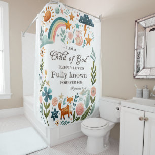 Rideau de douche floral avec verset biblique bohèm