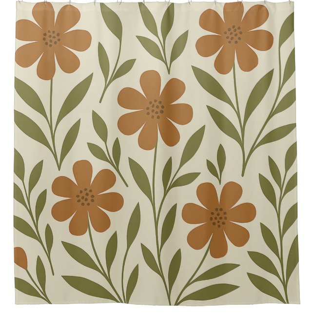 Rideau de douche floral beige et orange (Devant)