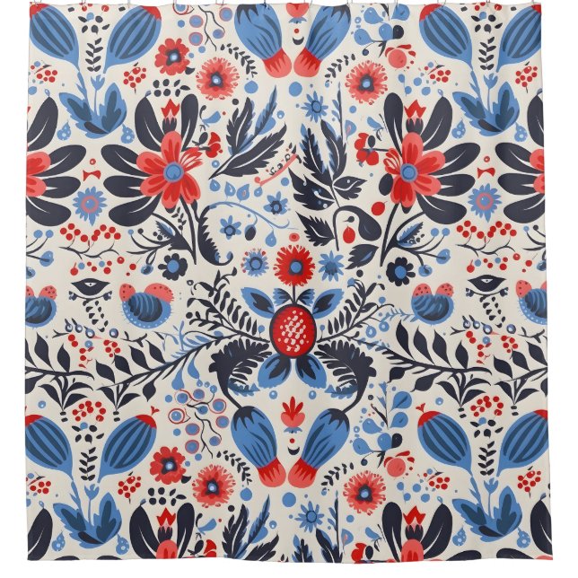 Rideau de douche floral d'art populaire clair (Devant)