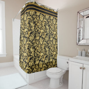 Rideau de douche floral doré Art Déco vintage