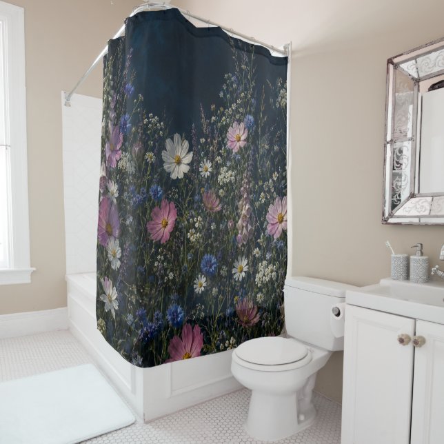 Rideau de douche floral Fleur sauvage Phase de lun (En situation)