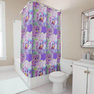 Rideau de douche floral Fleurs de Pensée Violette