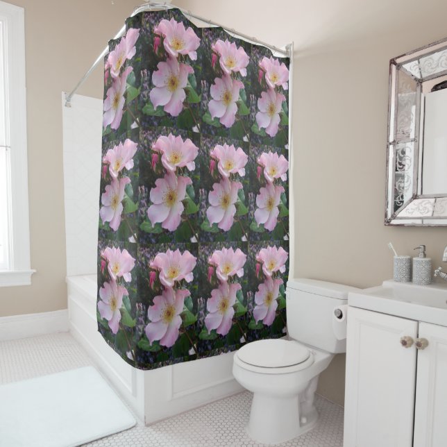 Rideau de douche floral Fleurs Roses Rose rose (En situation)