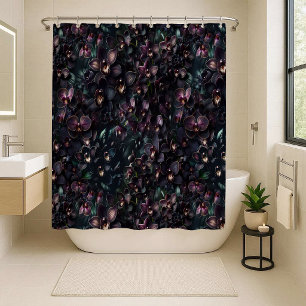 Rideau de douche floral gothique maximaliste orchi