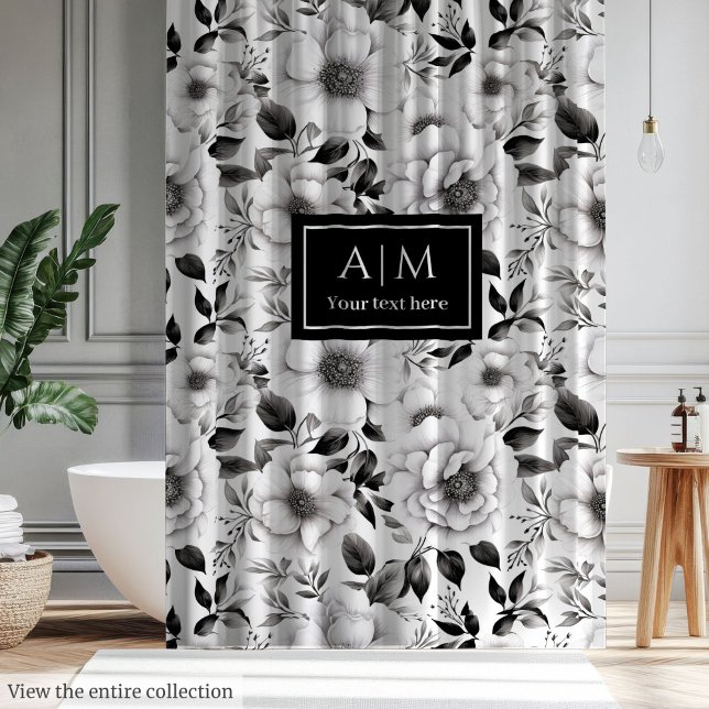 Rideau de douche floral noir et blanc chic en cade (Chic black and white floral shower curtain gift)