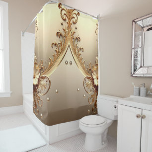 Rideau de douche floral orné doré
