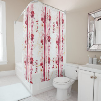 Rideau de douche floral personnalisé avec nom
