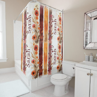 Rideau de douche floral personnalisé avec nom