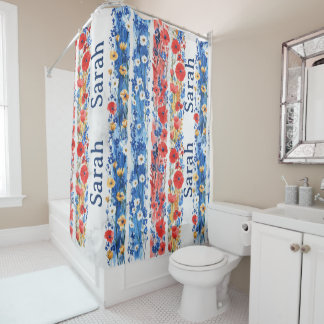 Rideau de douche floral personnalisé avec nom