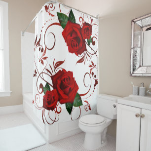 Rideau de douche Floral Rose rouge