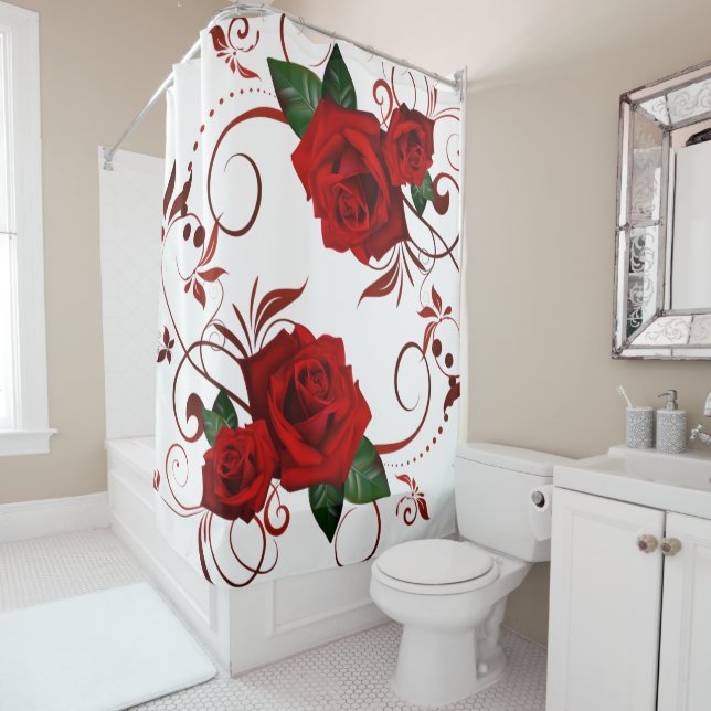 Rideau de douche Floral Rose rouge (En situation)