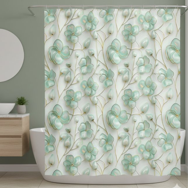 Rideau de douche floral vert (elegant aqua green gold floral shower curtain)