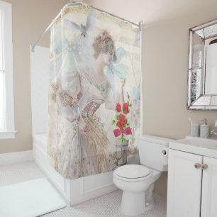 Rideau de douche Floral Victorian White Doves