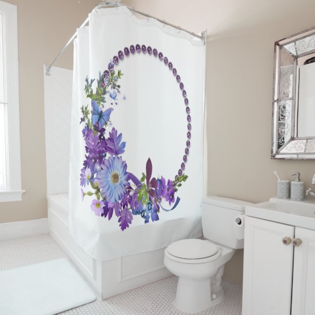 Rideau de douche Floral violet (En situation)