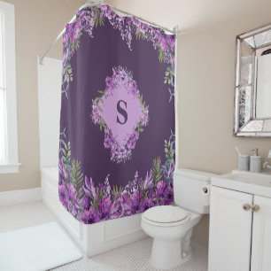 Rideau de douche floral violet et aubergine person