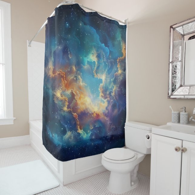 Rideau de douche Galaxie Cosmique (En situation)