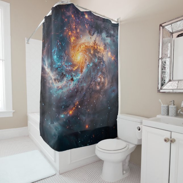 Rideau de douche Galaxie Cosmique (En situation)