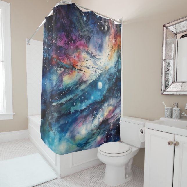 Rideau de douche Galaxie de poussière d'étoiles (En situation)