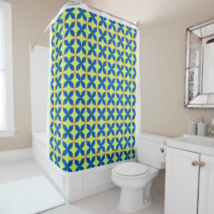 Rideau de douche géométrique bleu jaune Méditerran