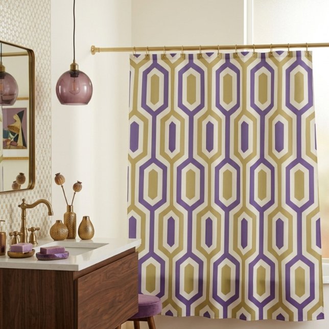 Rideau de douche géométrique moderne lavande et or (Créateur téléchargé)