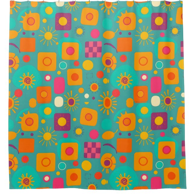 Rideau de douche géométrique rétro - Funky & Fun (Devant)